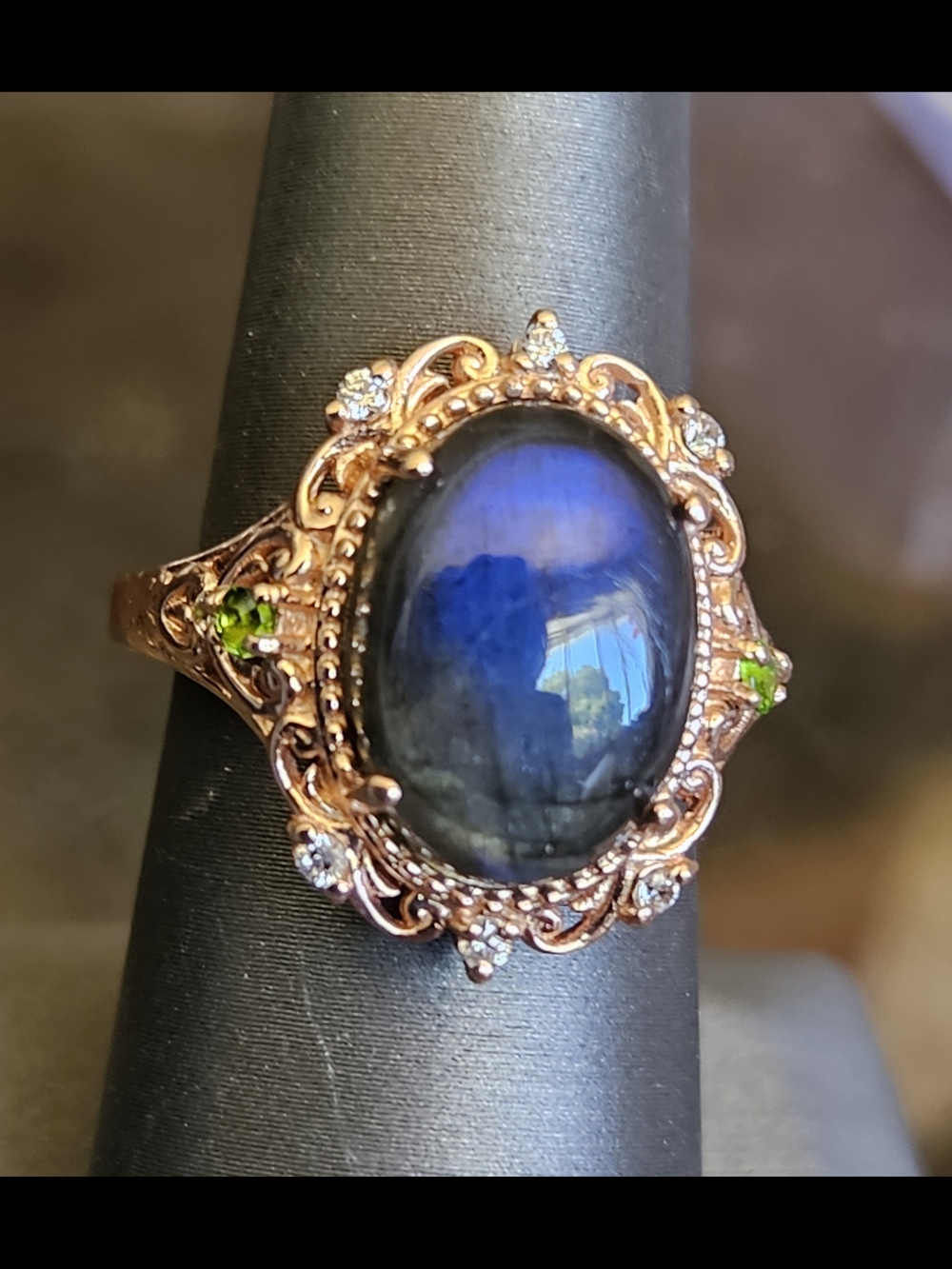 Malagasy Labradorite Chrome Diopside Rose Gold Ring